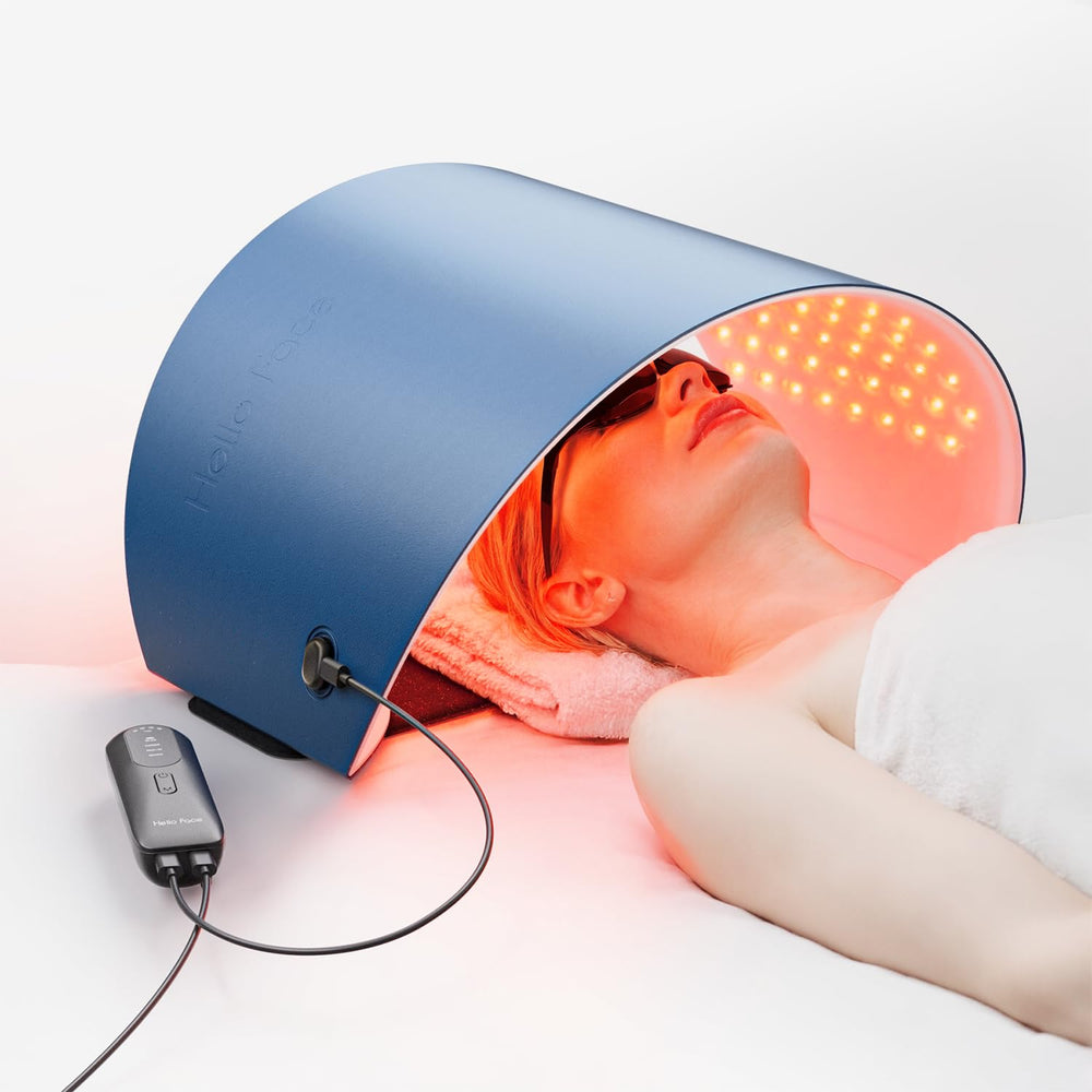 Hello Face red light mask front view for at-home facial care.