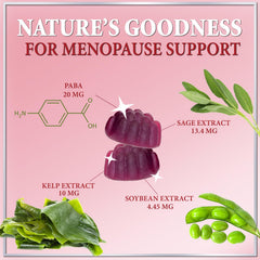 Hello Lovely gummy bottle with label communicates 16 in 1 benefits for menopause comfort.