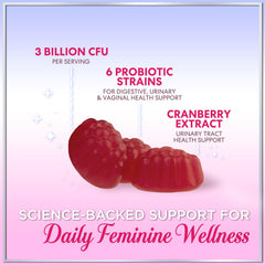 Hello Lovely Probiotics for Women Gummies label closeup highlighting cranberry blend