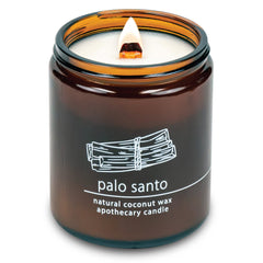 Hemlock Park Palo Santo candle with crackling-wick close-up for cozy evenings
