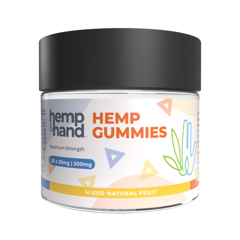 Hemp & Hand Hemp Gummies 500mg bottle pour for easy dosing.