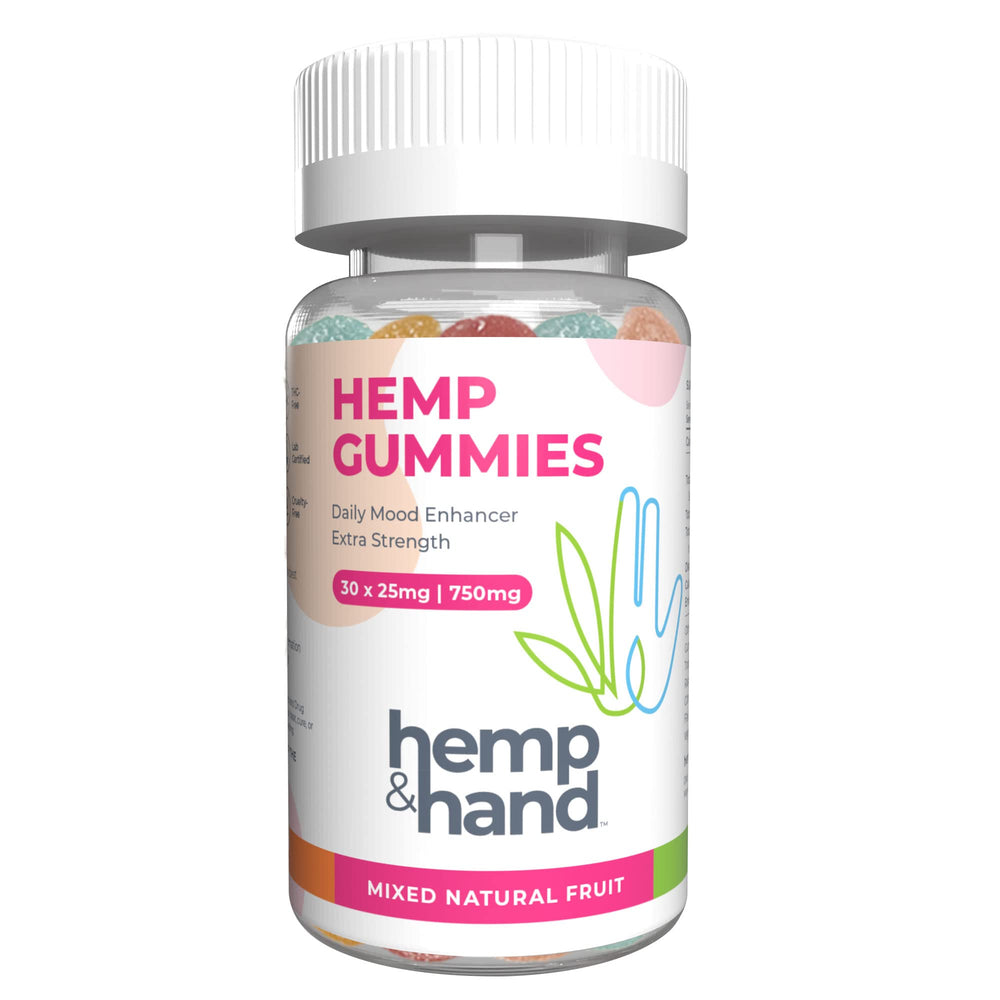 Hemp & Hand Hemp Gummies 750mg strawberry closeup for daily wellness and flavor