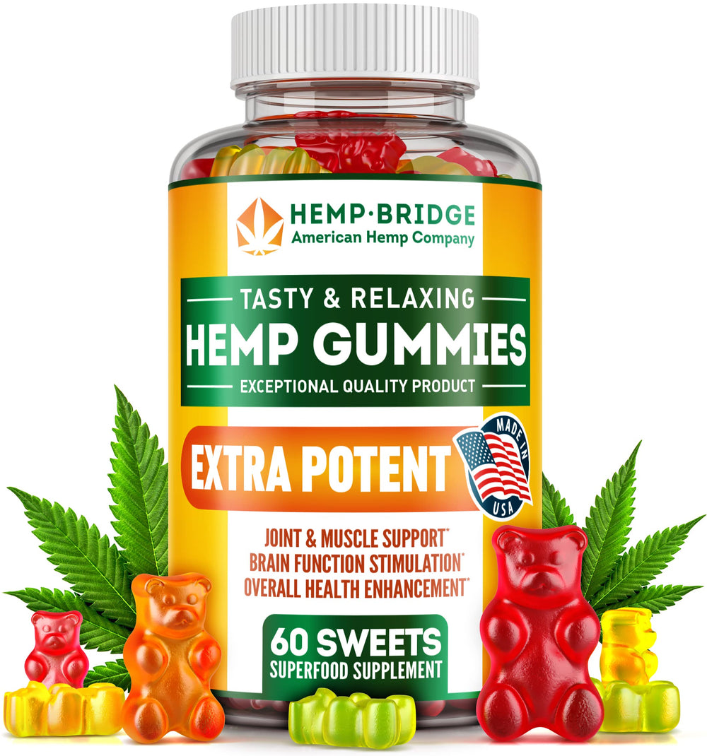 HEMPBRIDGE hemp gummies bottle front view for natural relaxation.