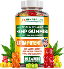 HEMPBRIDGE hemp gummies bottle front view for natural relaxation.