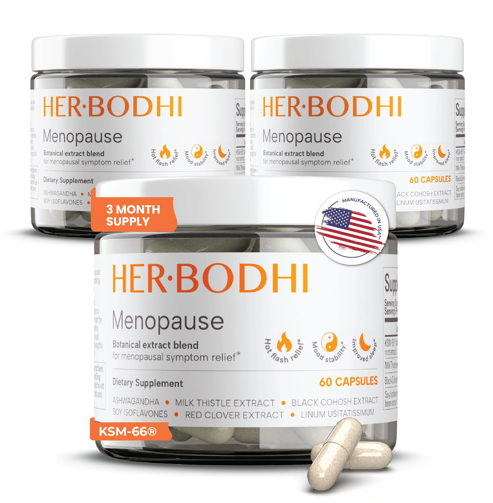 Her Bodhi MENO bottle closed for convenient menopause support