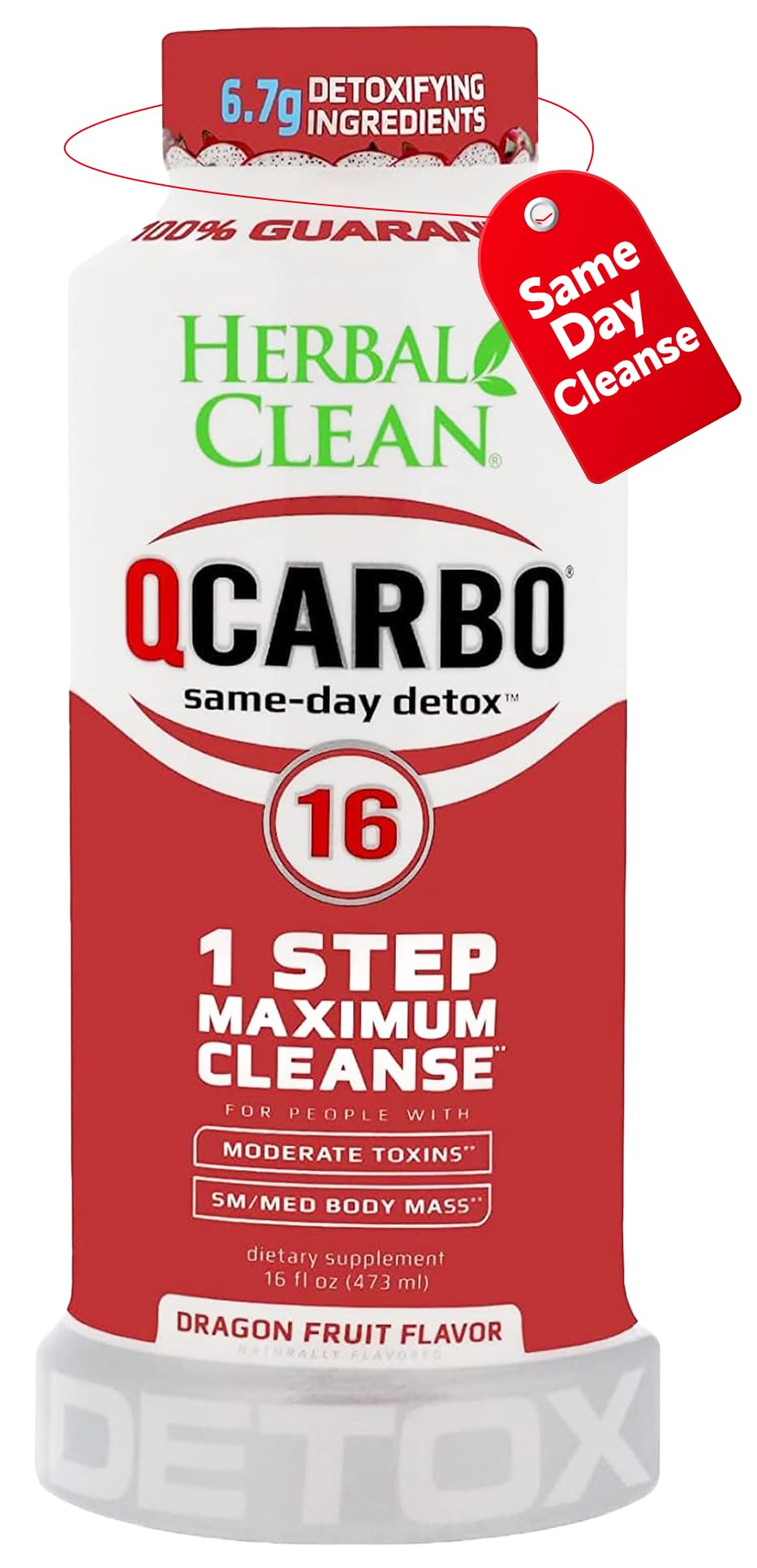 Herbal Clean Qcarbo16 dragon fruit bottle pour shows convenient detox for on-the-go routines.