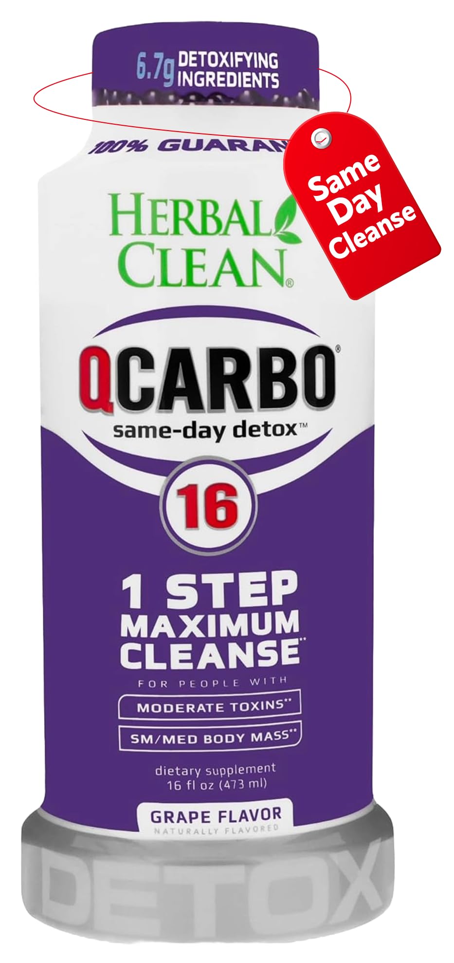Herbal Clean Qcarbo16 grape bottle ready for a refreshing detox and hydration.