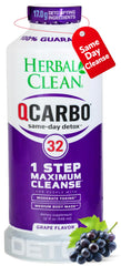 Herbal Clean Qcarbo32 grape bottle pour aids a one-day cleanse ritual.