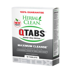 Herbal Clean QTabs bottle with pills for same-day detox on the go