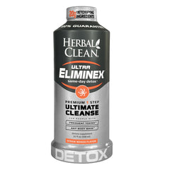 Herbal Clean Same Day Eliminex bottle with straw-mango flavor for a refreshing detox experience.