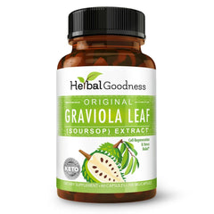 Herbal Goodness Soursop capsules bottle showing 700mg strength for daily antioxidant support.