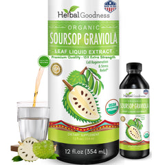 Herbal Goodness Soursop Drops bottle front showcases premium organic extract for daily wellness