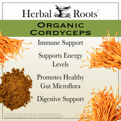 Herbal Roots Cordyceps vegan capsules inside bottle for clean daily use