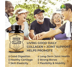 HERBALICIOUS capsule label with nutrition info for non-GMO collagen use.