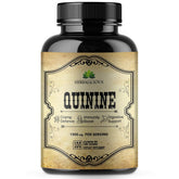 HERBALICIOUS quinine capsules bottle shows label highlighting leg cramps and digestion support