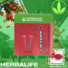 Liftoff tablet dissolving in water to release fruity energy blend by Herbalife