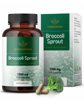 HERBAMAMA Broccoli Sprouts Capsules bottle-front view showing vegan, antioxidant-supporting supplement