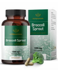 HERBAMAMA Broccoli Sprouts Capsules bottle-front view showing vegan, antioxidant-supporting supplement
