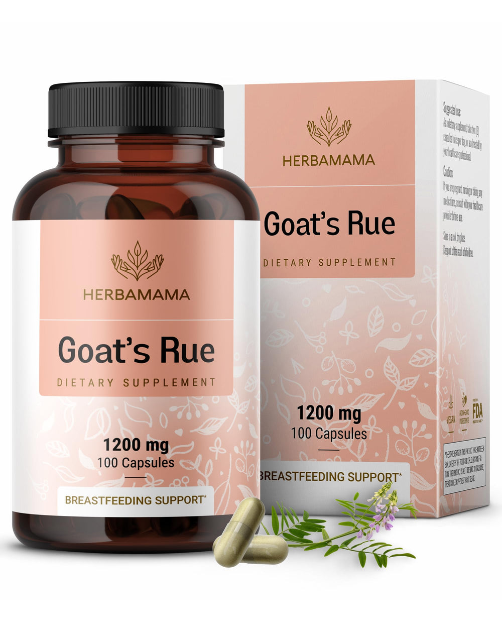 HERBAMAMA Goat's Rue capsules bottle front for easy daily lactation support