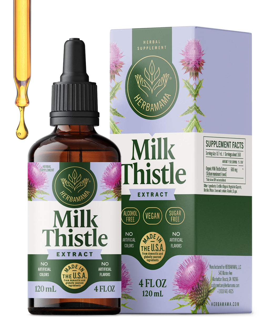 HERBAMAMA milk thistle bottle with tincture for daily liver support.