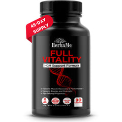 HerbaMe HGH supplements bottle close up for energy support potential