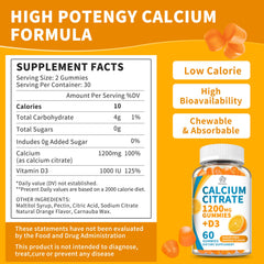Herbance calcium citrate gummies close-up highlighting orange color and sugar-free formula.