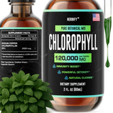 HERBIFY Chlorophyll Drops bottle pour demonstrates easy daily dosing for energy