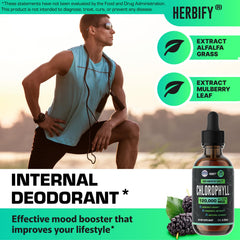 HERBIFY Chlorophyll liquid closeup showing vibrant green extract