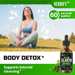 Close-up of cilantro tincture dropper releasing drops for simple dosing