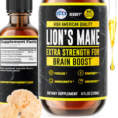 HERBIFY Lions Mane bottle front showing premium mushroom extract for focus.
