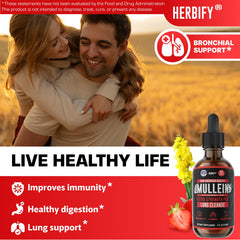HERBIFY Mullein Drops strawberry flavor packaging suggests pleasant daily use.