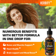 HERBIFY Vitamin D3 K2 Drops pour demonstrates quick absorption and easy integration into routines.