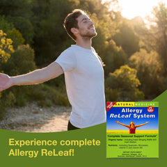 Herbs Etc. Allergy ReLeaf System label closeup highlighting natural ingredients and clean-label formulation.