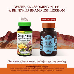 Herbs Etc Deep Sleep ingredients close-up shows fresh herbs for calming effect