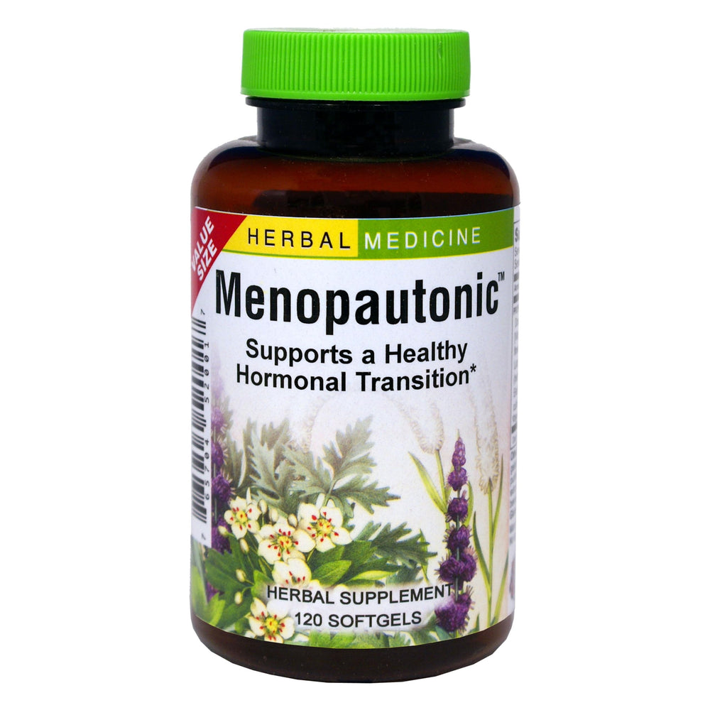 Herbs Etc. Menopautonic Softgels bottle for daily hormonal support.