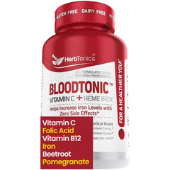 Herbtonics Blood Booster Iron packaging emphasizes daily energy support and reliable iron delivery.