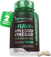 Herbtonics Raw ACV Capsules bottle for convenient daily intake and metabolism support.