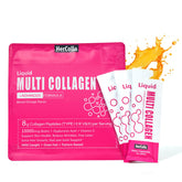 HerColla liquid collagen orange-shot bottle promotes radiant skin daily.