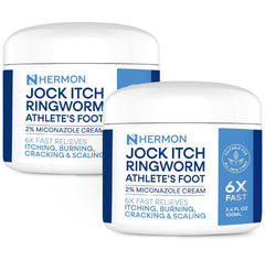 Hermon Jock Itch Cream 2-pack packaging showing on-the-go relief for skin.