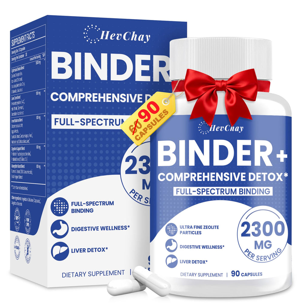 HevChay detox binder ingredients close-up showing comprehensive toxin binding support