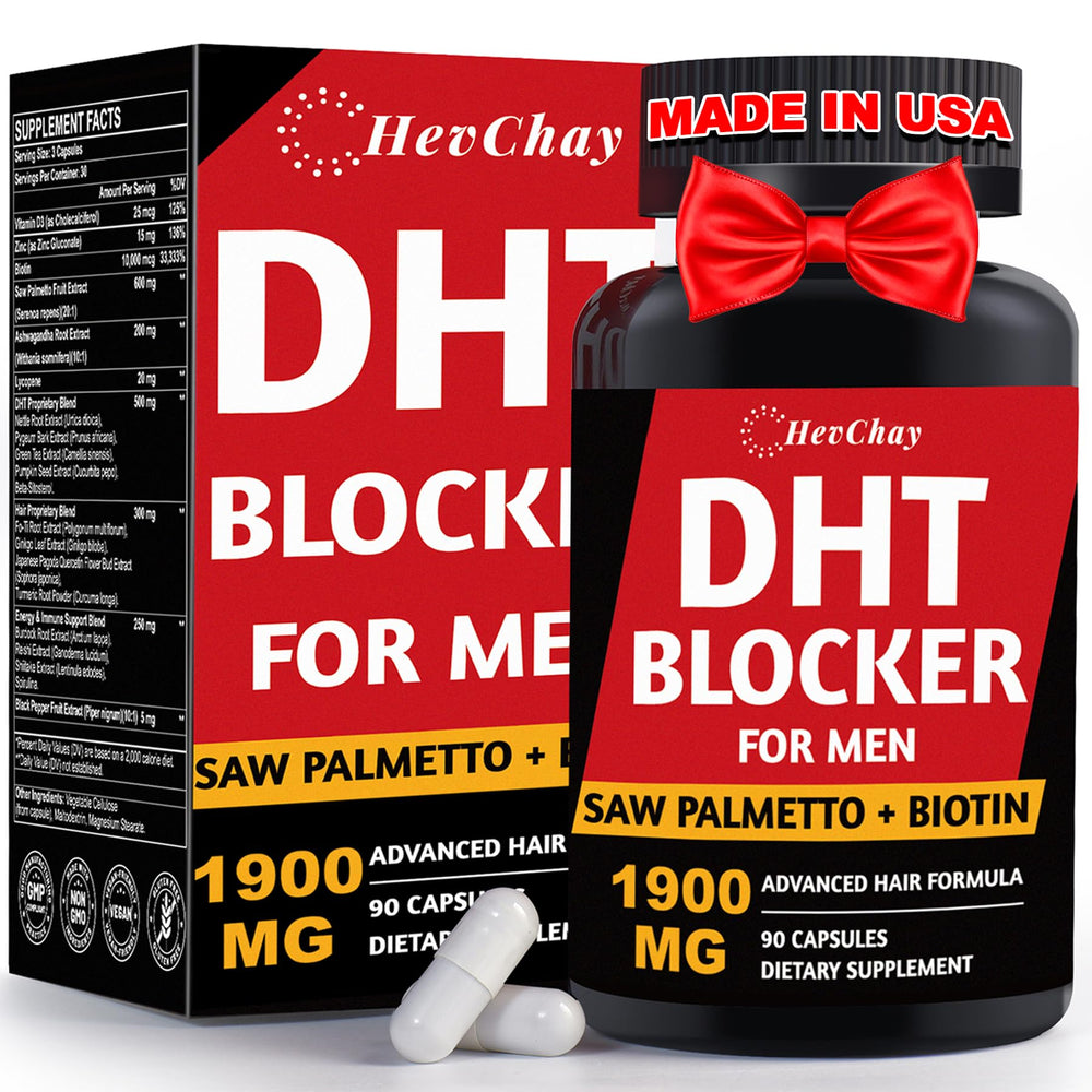 HevChay DHT Blocker for Men bottle front promoting thicker-looking hair