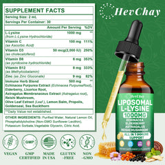 HevChay Lysine liquid drops with measuring dropper for precise dosing