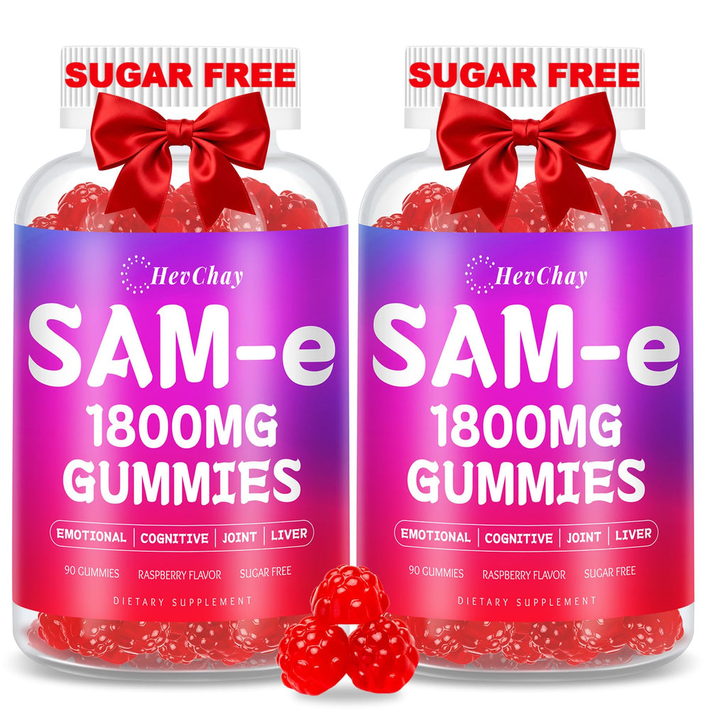 HevChay SAM-e gummies bottle displays 180 gummies for easy daily mood support.