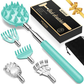 HEYAXA telescoping back scratcher with 5 heads for easy reach and customized relief.