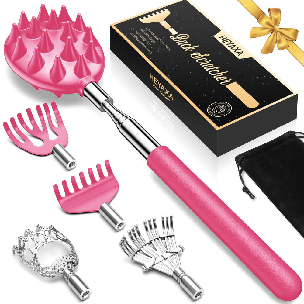HEYAXA telescoping back scratcher with five heads reaches your back comfortably.