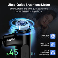 HEYCHY massage gun with four heads attached for versatile targeting on different body parts.