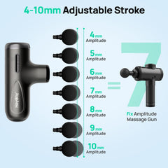 HEYCHY Super Mini Massage Gun shows four interchangeable heads for versatile relief.