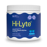Hi-Lyte K1000 blue raspberry powder container primed for post-workout hydration
