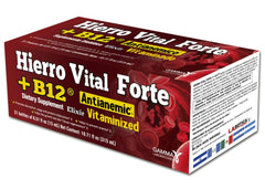 Hierro Vital Forte with B12 bottle label highlights iron-rich formula for daily energy support