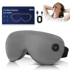 HIEYE cordless heated eye mask close-up showing soothing warmth for dry eye relief and comfort.